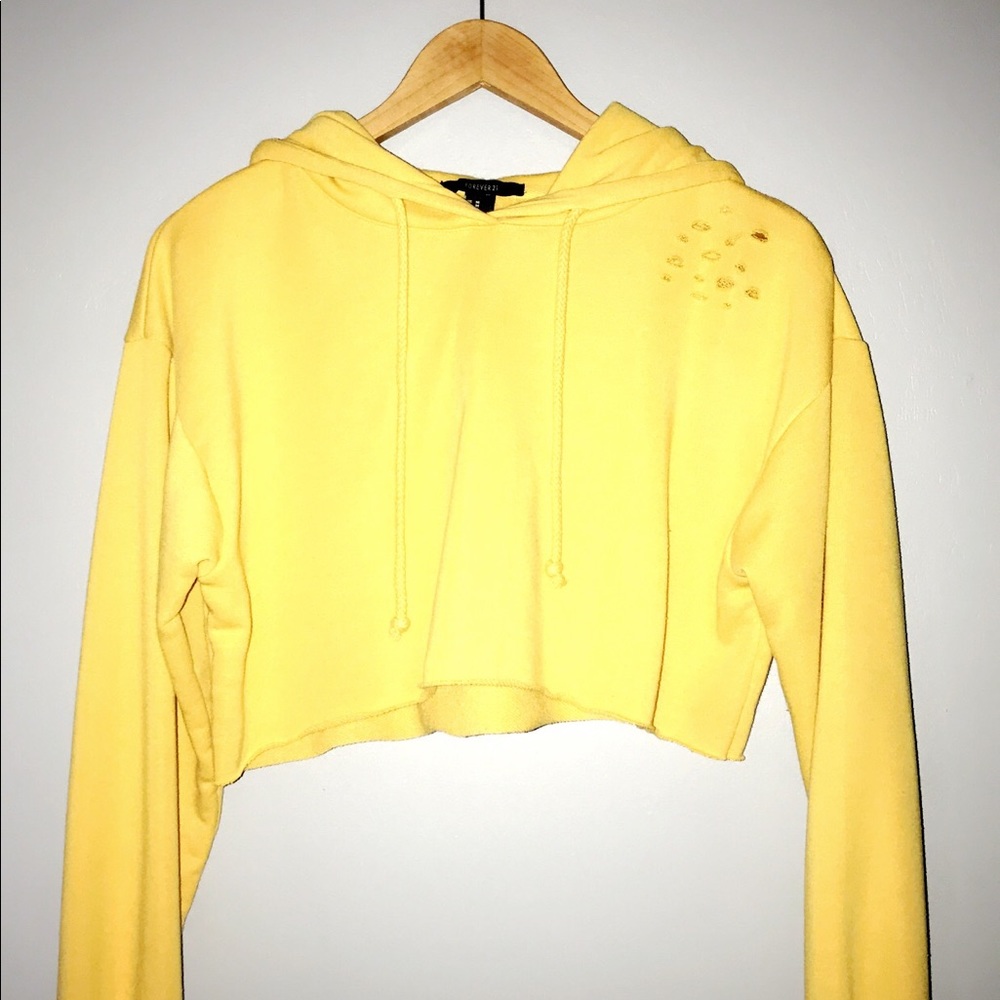 Crop Distressed Yellow Hoodie